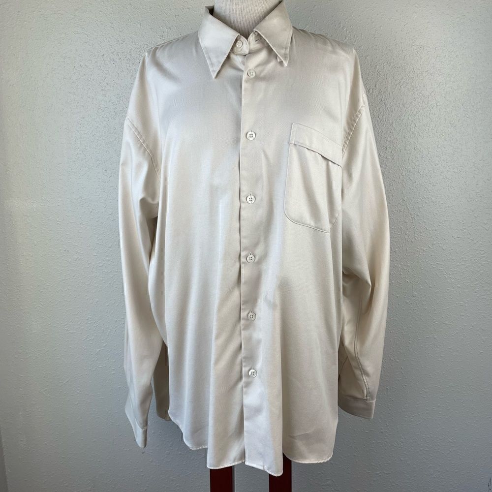 JOHN w. Nordstrom Cream Smart Wear Button Down Shirt Size XL EUC